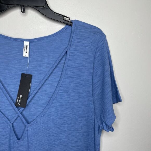 MICHELLE by Comune Womens Heather Blue Cross Deep V-Neck Casual Dress NEW Sz L - Picture 2 of 6